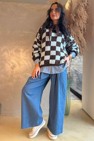 Big Softie Checkerboard Knit Chocolate & Blue